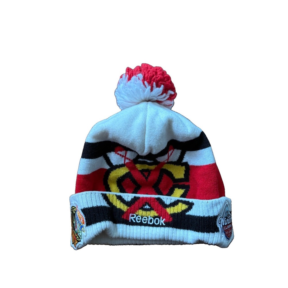 Reebok Chicago Blackhawks 2017 NHL Winter Classic Cuffed Beanie Pom Knit Hat